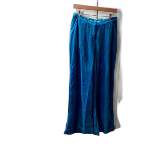 Kiko  Pants Women's  Size M Blue  100% Silk  Pull On Relaxed w/ pockets #427 - Picture 1 of 5